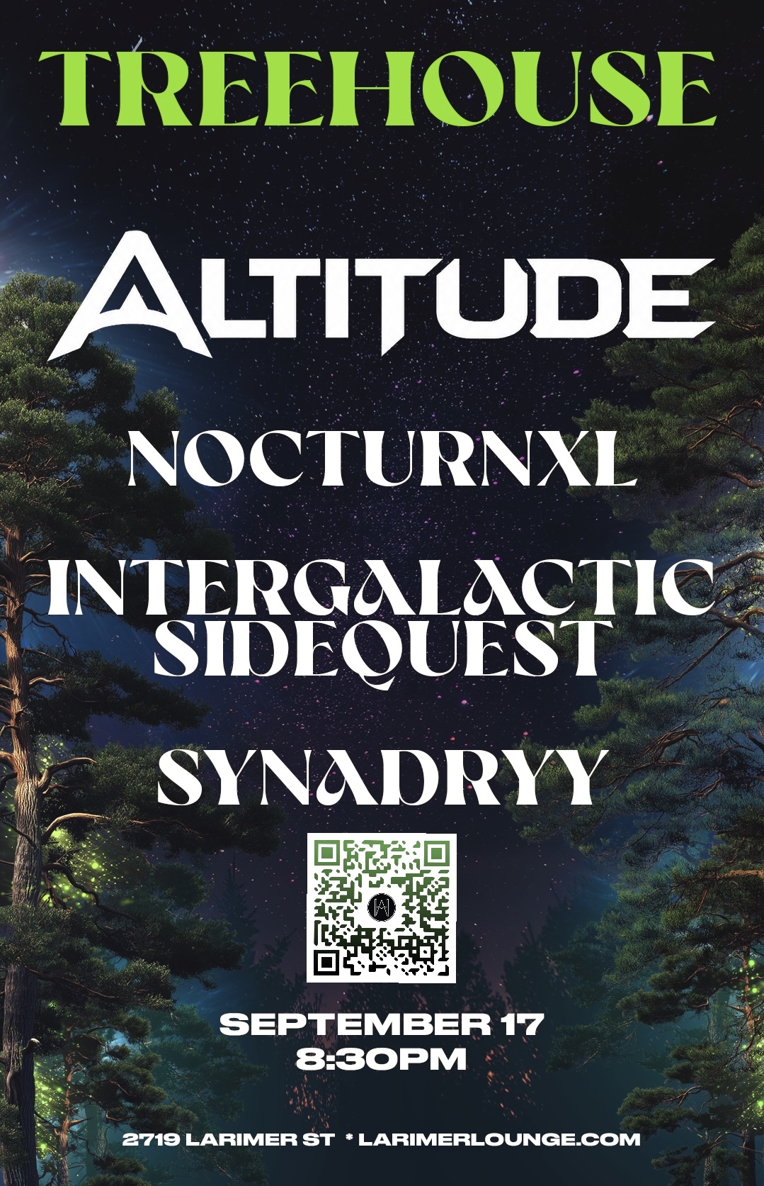 ALTITUDE Featuring: Nocturnxl – Intergalactic SideQuest- Synadryy (FREE SHOW) at Treehouse in Larimer Lounge – 09.17.2026